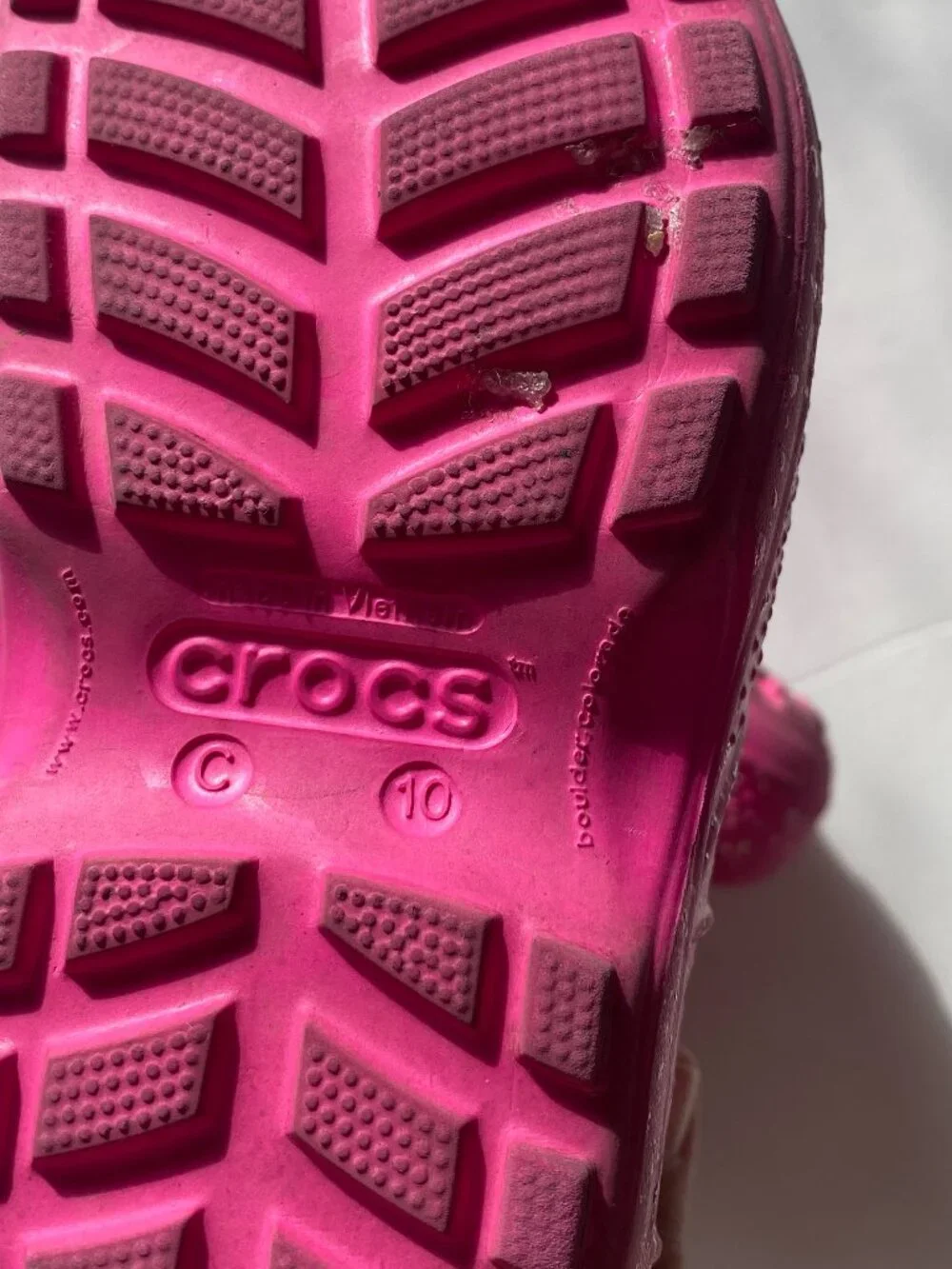 CROCS Handle It, pink and silver glitter rain boots, girl's size C 10, EUC